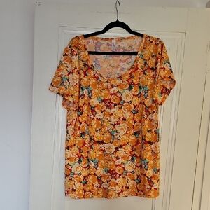 LuLaRoe Floral Orange & Red Top, Short Sleeve, Stretch, Sz XL